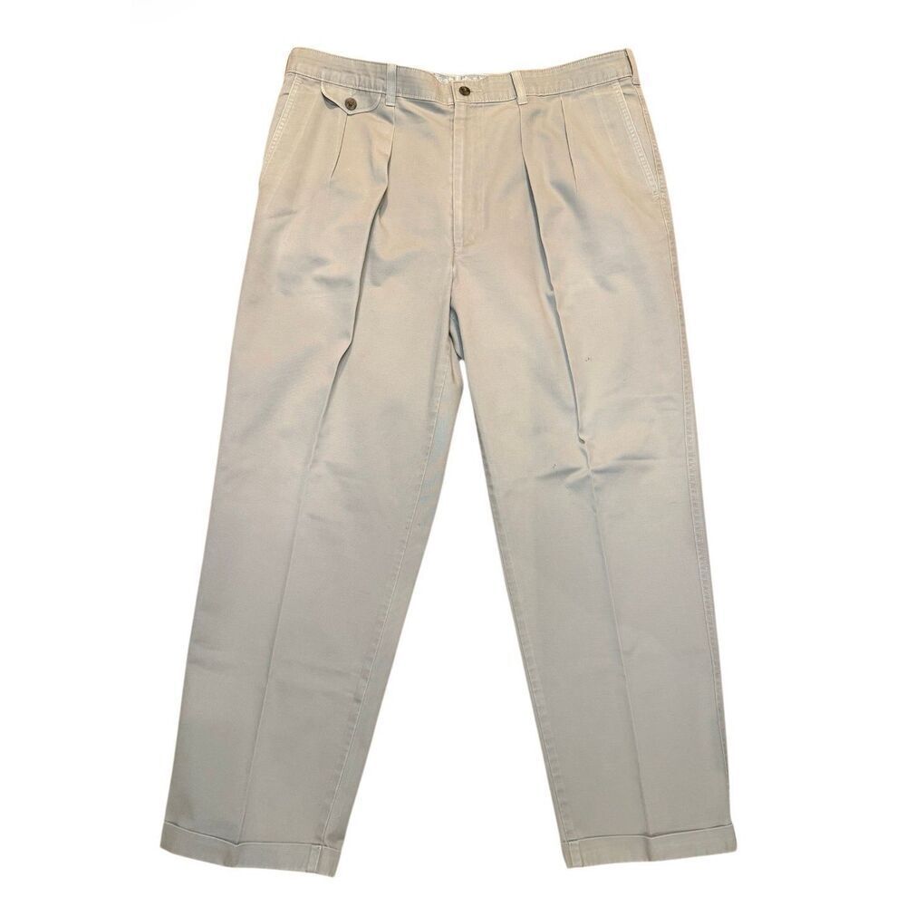 Savane Mens Khaki Pleated Chino Pants Sz. 49X30 Cuffed Hem